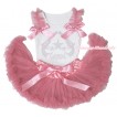 White Baby Pettitop Dusty Pink Ruffles & Bows & Rhinestone Cowgirl Print & Dusty Pink Newborn Pettiskirt NG1867